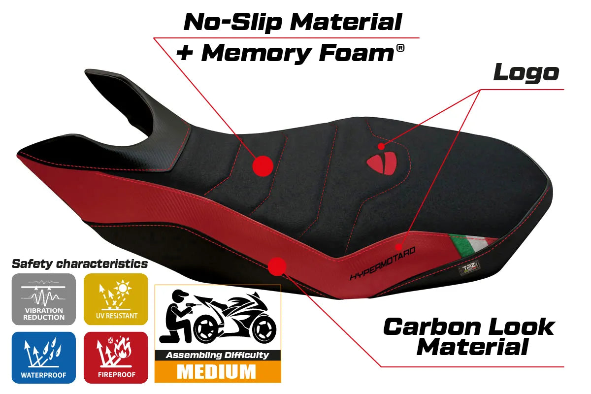 Seat cover compatible - Ducati Hypermotard 796 / 1100 / 1100 EVO 2007 - 2012 - mod Medea 2 Comfort System