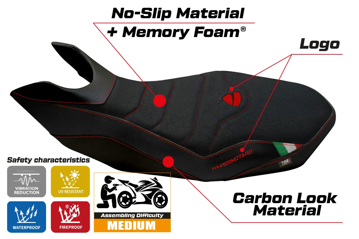 Seat cover compatible - Ducati Hypermotard 796 / 1100 / 1100 EVO 2007 - 2012 - mod Medea 2 Comfort System