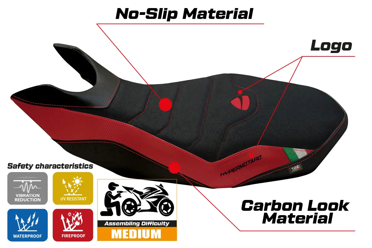 Seat cover compatible - Ducati Hypermotard 796 / 1100 / 1100 EVO 2007 - 2012 - mod Ribe 2 Ultragrip