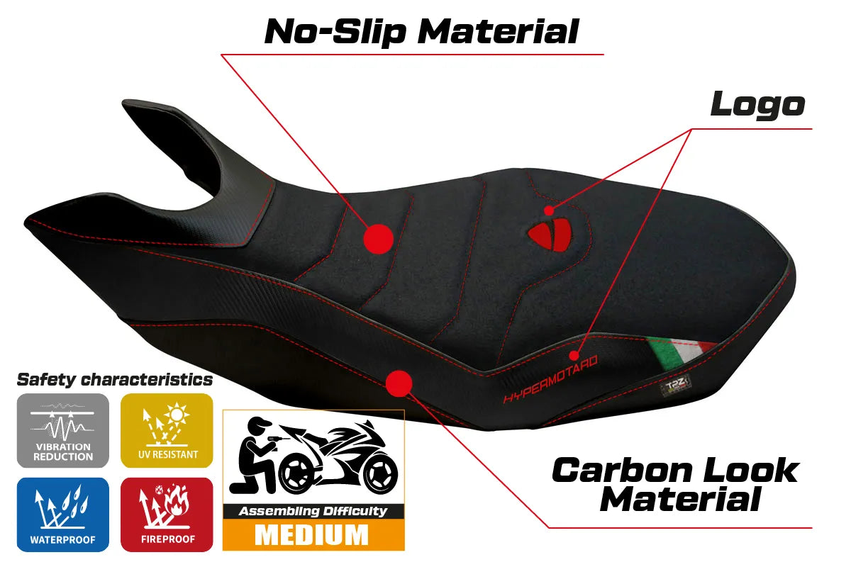 Seat cover compatible - Ducati Hypermotard 796 / 1100 / 1100 EVO 2007 - 2012 - mod Ribe 2 Ultragrip