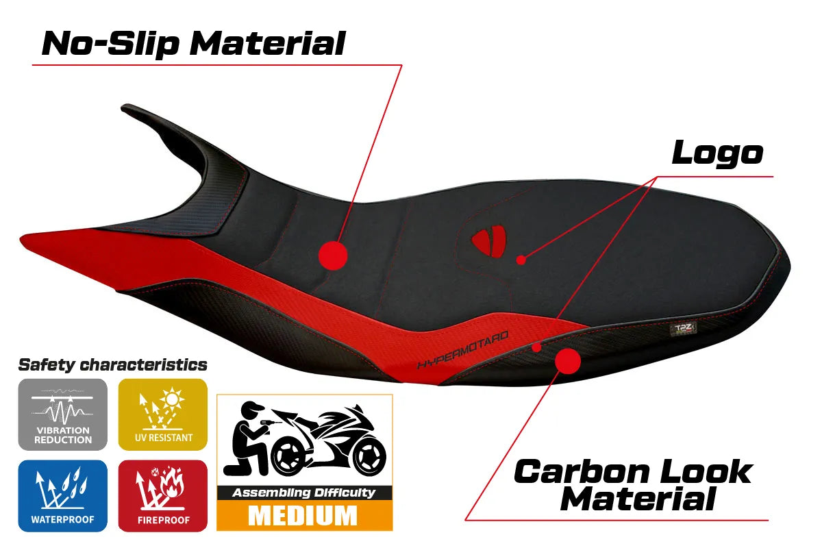 Seat cover compatible - Ducati Hypermotard 821 / 939 2013 - 2018 - mod Megara 1 Ultragrip