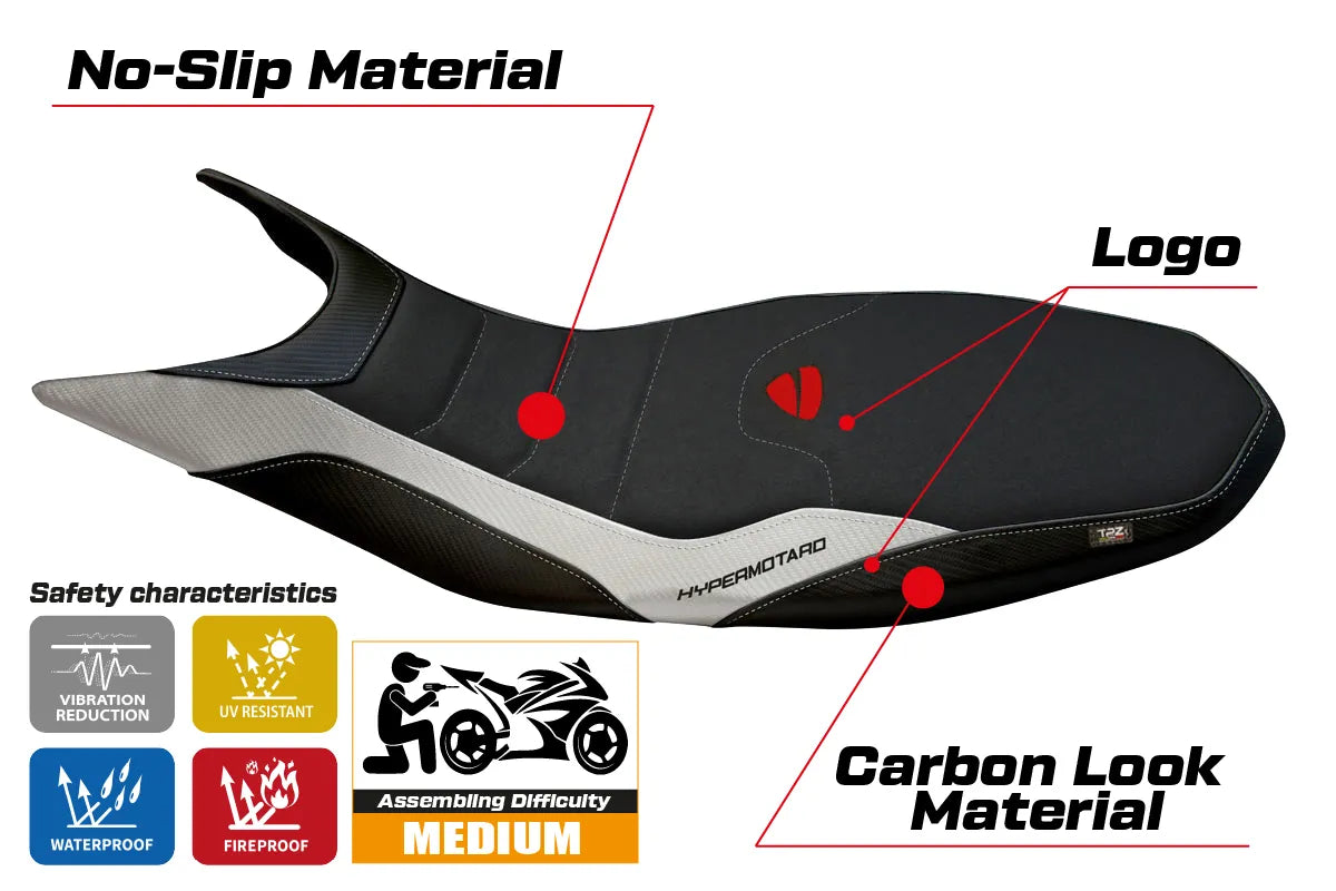 Seat cover compatible - Ducati Hypermotard 821 / 939 2013 - 2018 - mod Megara 1 Ultragrip