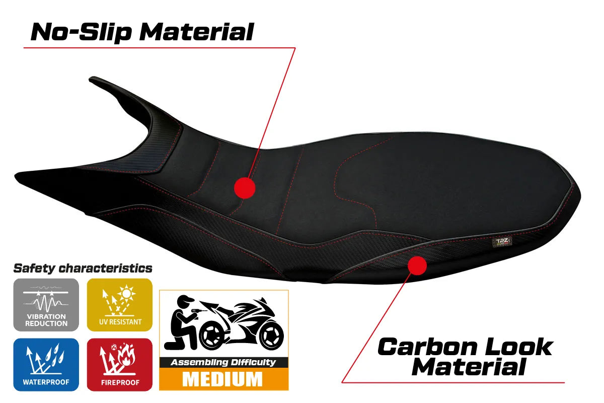 Seat cover compatible - Ducati Hypermotard 821 / 939 2013 - 2018 - mod Megara 1 Ultragrip