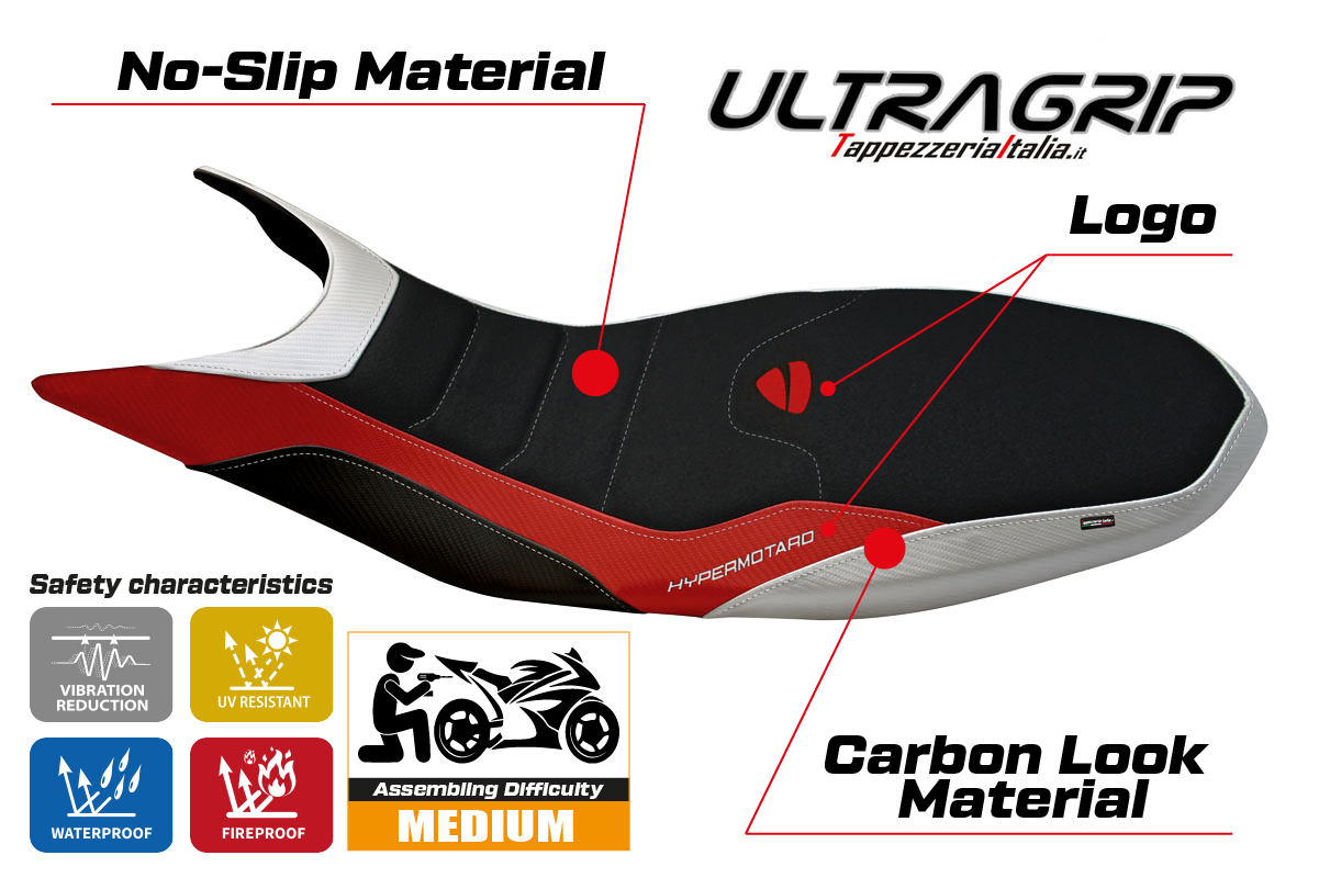 Seat cover compatible - Ducati Hypermotard 821 / 939 2013 - 2018 - mod Megara Special Color Ultragrip