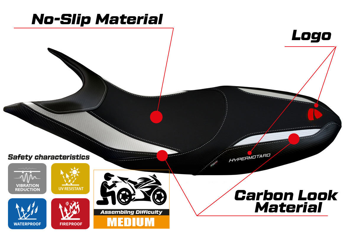 Seat cover compatible - Ducati Hypermotard 821 / 939 2013 - 2018 - mod Scicli 1