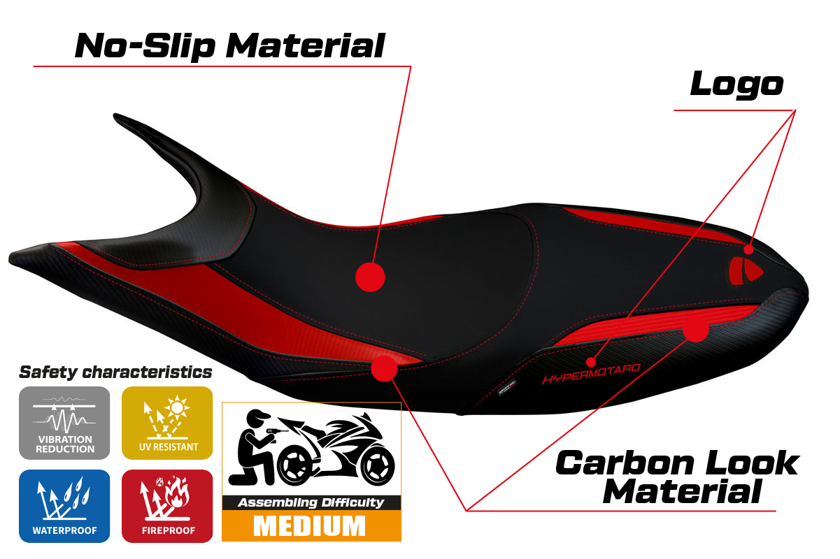 Seat cover compatible - Ducati Hypermotard 821 / 939 2013 - 2018 - mod Scicli 1
