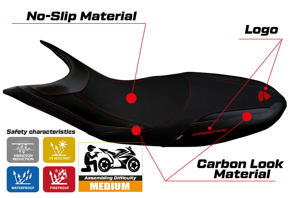 Seat cover compatible - Ducati Hypermotard 821 / 939 2013 - 2018 - mod Scicli 1