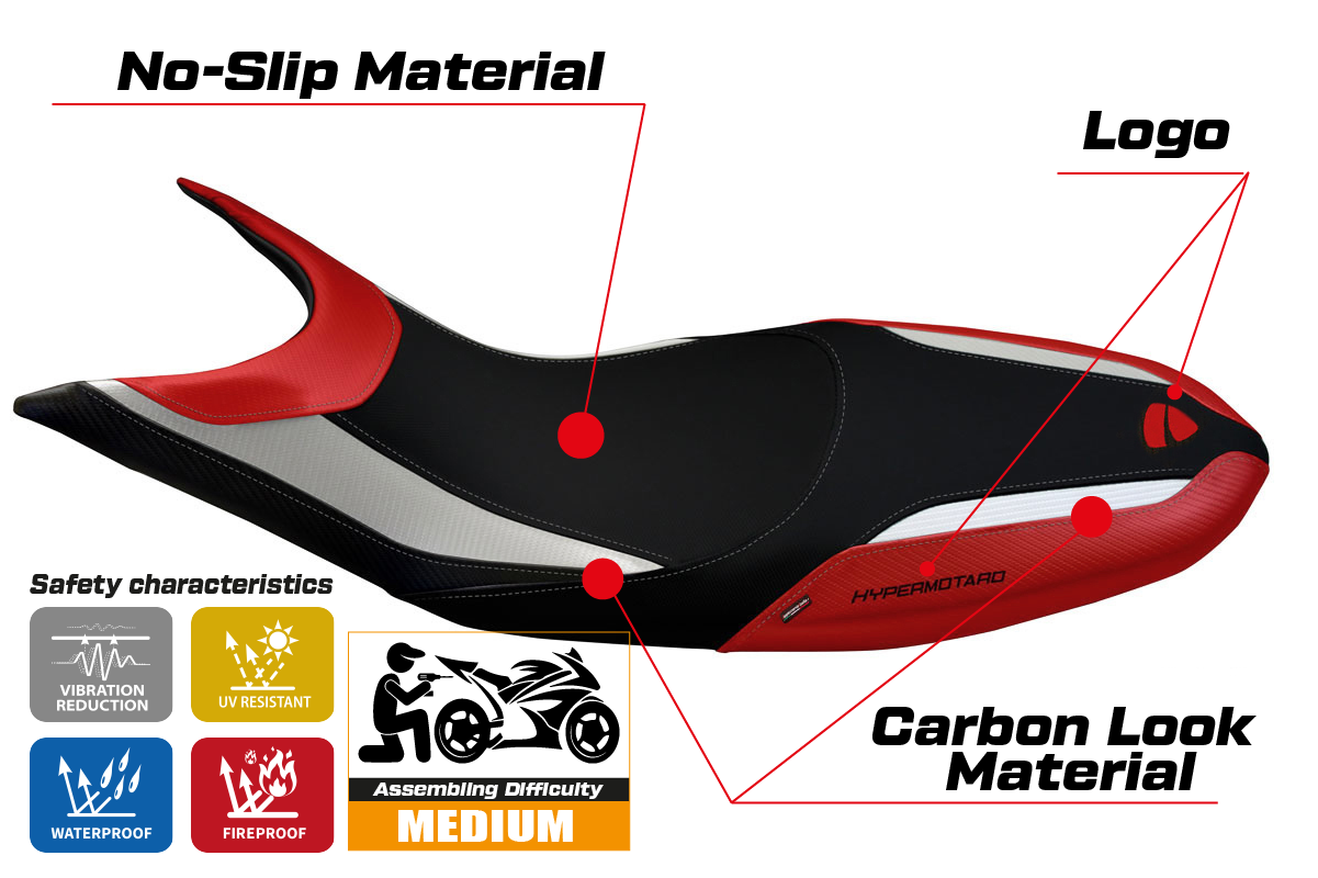 Seat cover compatible - Ducati Hypermotard 821 / 939 2013 - 2018 - mod Scicli Special Color