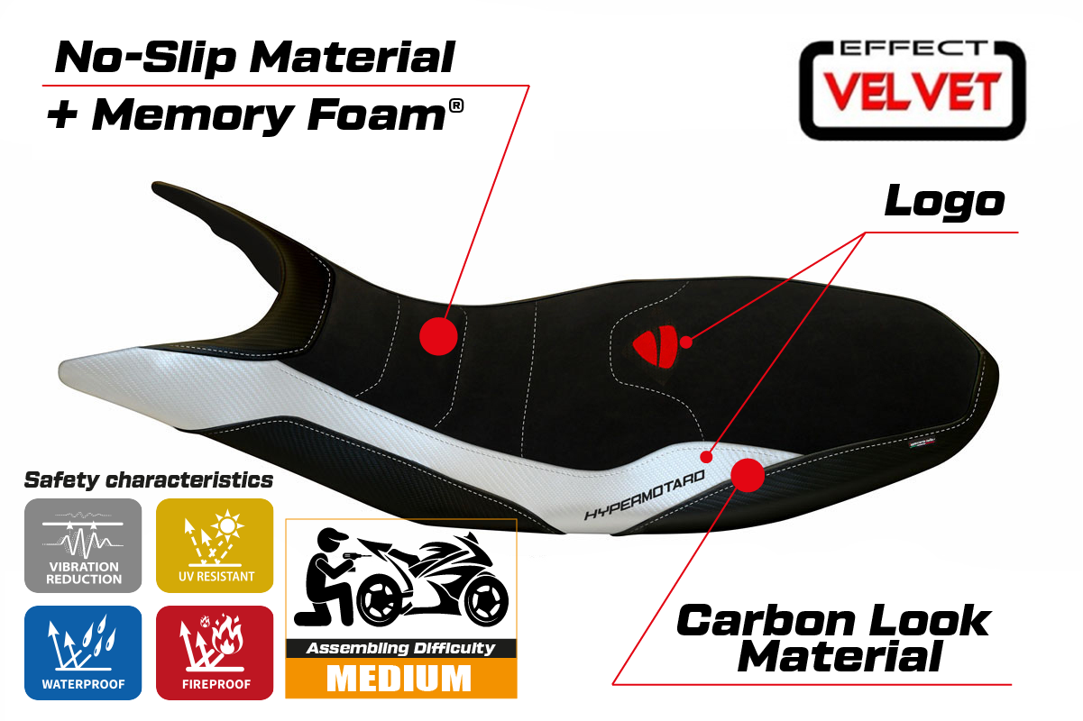 Seat cover compatible - Ducati Hypermotard 821 / 939 2013 - 2018 - mod Varna 1 Velvet Comfort System