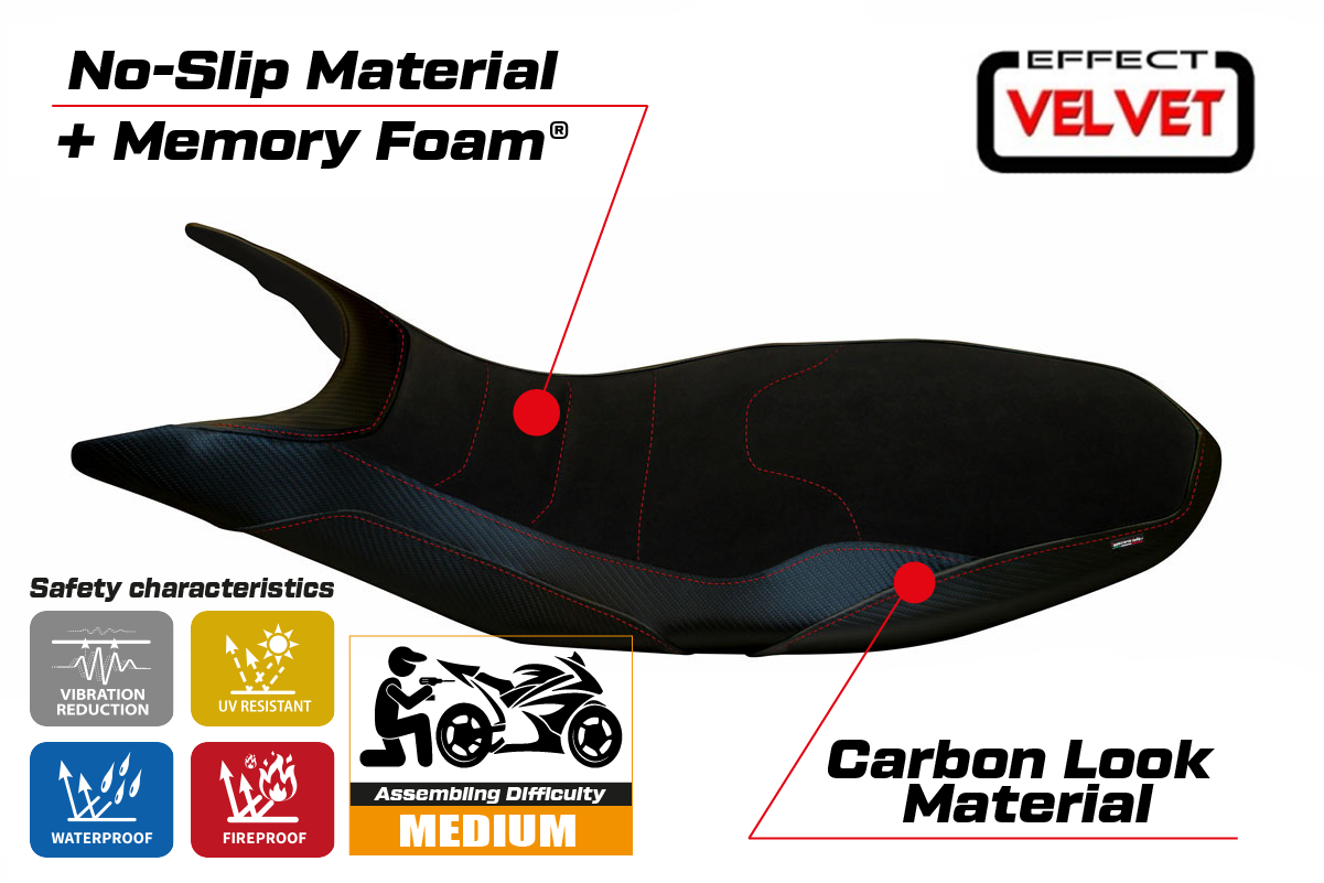 Seat cover compatible - Ducati Hypermotard 821 / 939 2013 - 2018 - mod Varna 1 Velvet Comfort System