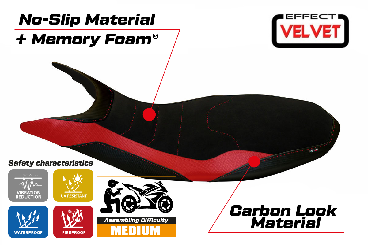 Seat cover compatible - Ducati Hypermotard 821 / 939 2013 - 2018 - mod Varna 1 Velvet Comfort System