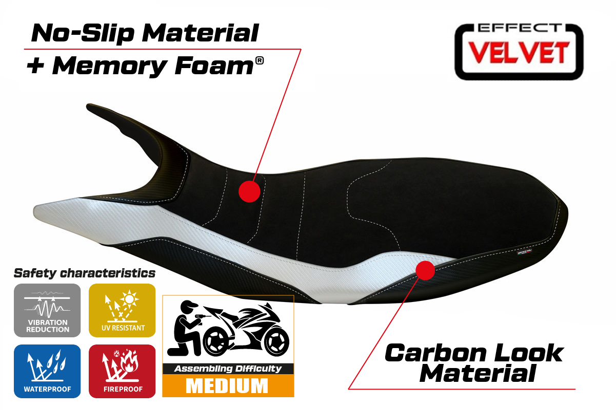 Seat cover compatible - Ducati Hypermotard 821 / 939 2013 - 2018 - mod Varna 1 Velvet Comfort System