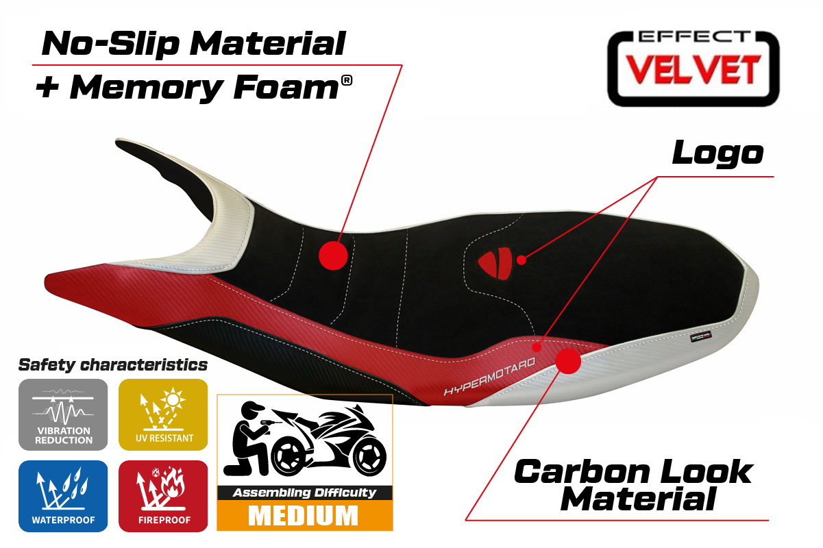 Seat cover compatible - Ducati Hypermotard 821 / 939 2013 - 2018 - Varna Special Color Velvet Comfort System