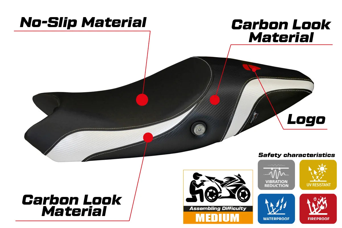 Seat cover compatible - Ducati Monster 696 / 796 2008 - 2014 - mod Logos Carbon Colat