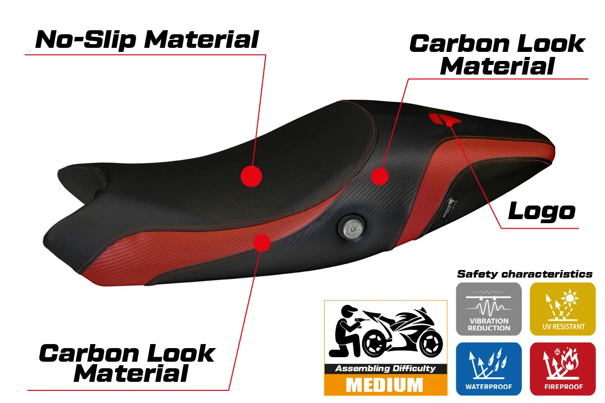 Seat cover compatible - Ducati Monster 696 / 796 2008 - 2014 - mod Logos Carbon Colat