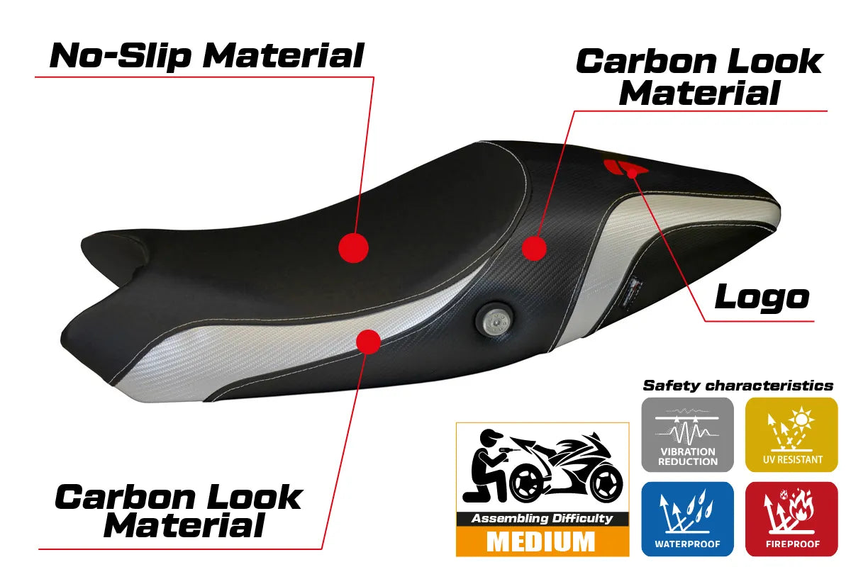 Seat cover compatible - Ducati Monster 696 / 796 2008 - 2014 - mod Logos Carbon Colat
