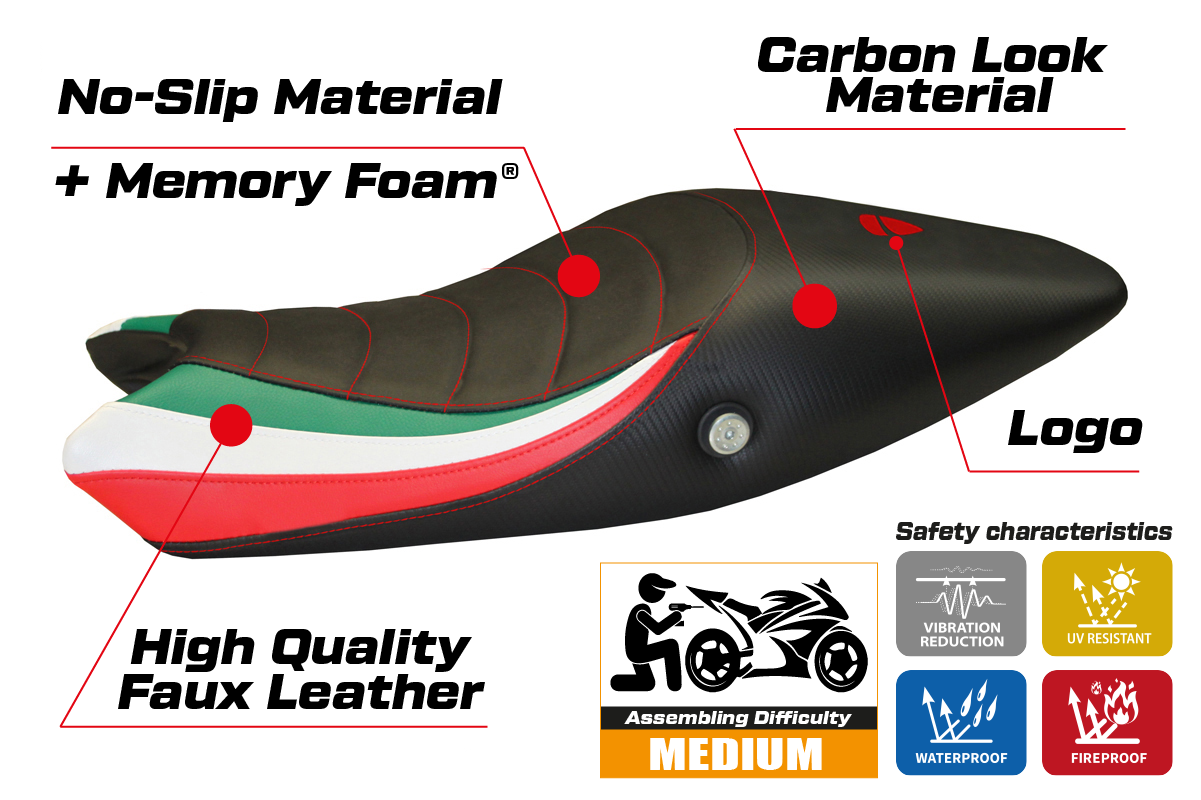 Seat cover compatible - Ducati Monster 696 / 796 2008 - 2014 - mod Tricolat Total Black Comfort System