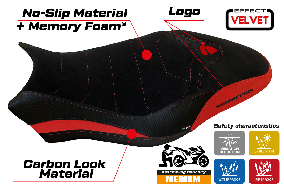 Seat cover compatible - Ducati Monster 797 2017 - 2020 - mod Ovada 1 Velvet Comfort System