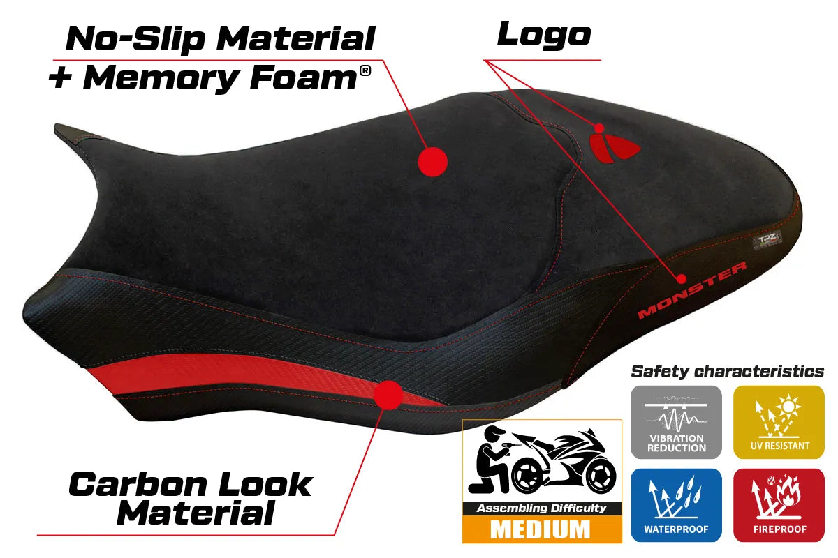 Seat cover compatible - Ducati Monster 797 2017 - 2020 - mod Ovada 2 Velvet Comfort System
