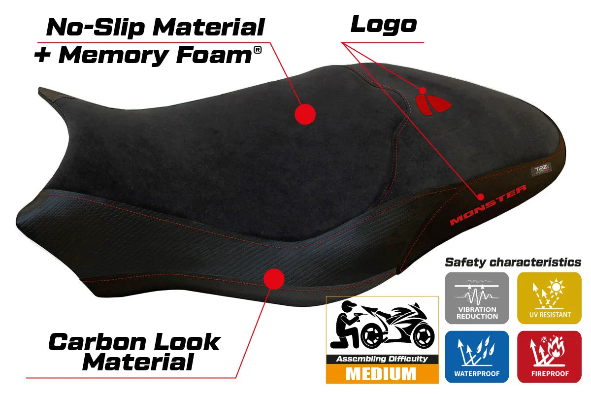 Seat cover compatible - Ducati Monster 797 2017 - 2020 - mod Ovada 2 Velvet Comfort System