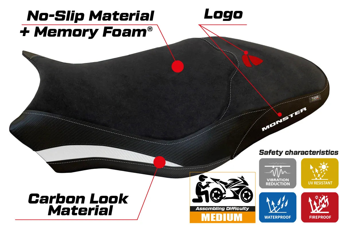 Seat cover compatible - Ducati Monster 797 2017 - 2020 - mod Ovada 2 Velvet Comfort System