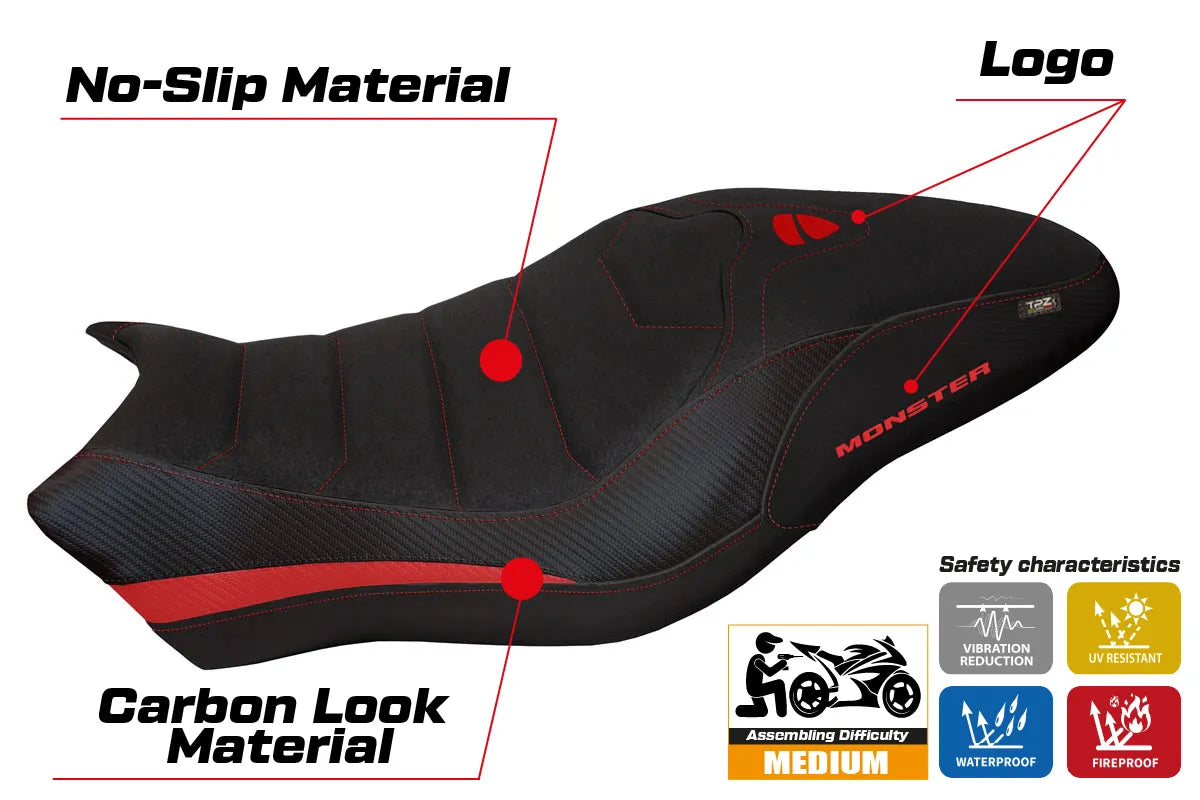 Seat cover compatible - Ducati Monster 797 2017 - 2020 - mod Piombino 2 Ultragrip