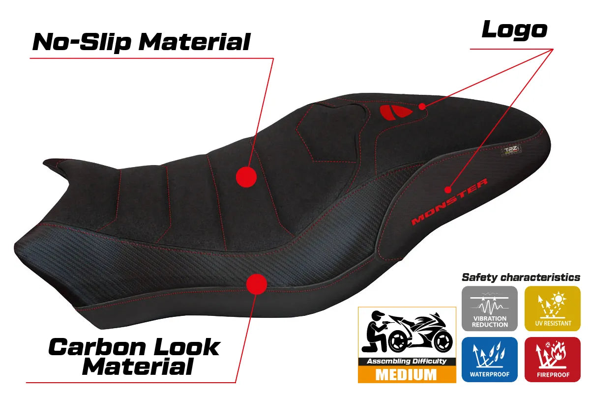 Seat cover compatible - Ducati Monster 797 2017 - 2020 - mod Piombino 2 Ultragrip
