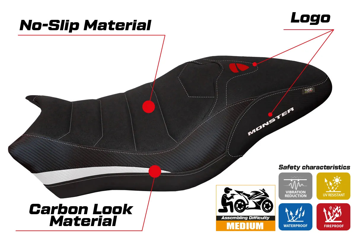 Seat cover compatible - Ducati Monster 797 2017 - 2020 - mod Piombino 2 Ultragrip