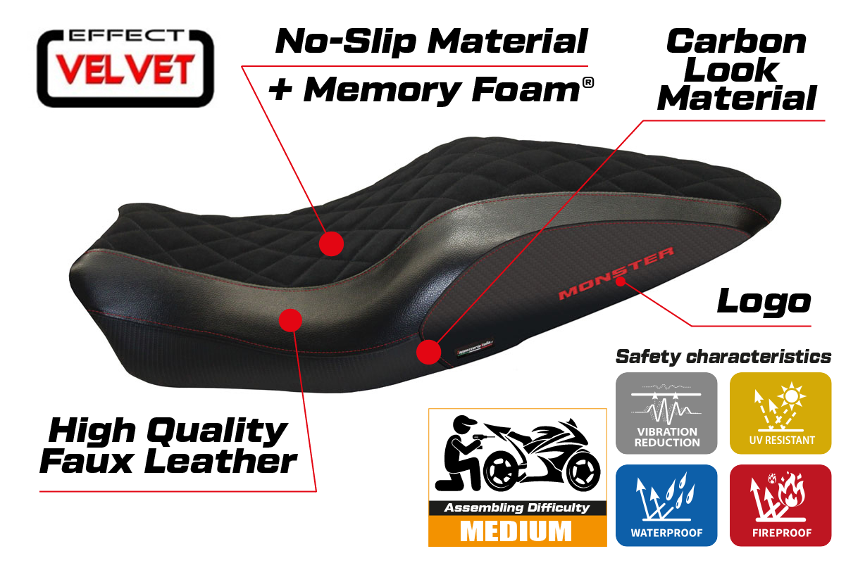 Seat cover compatible - Ducati Monster 821 / 1200 2014 - 2016 - mod Andorra Velvet Comfort System