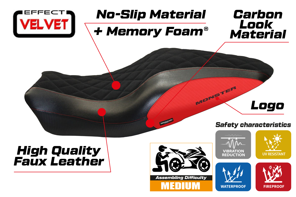 Seat cover compatible - Ducati Monster 821 / 1200 2014 - 2016 - mod Andorra Velvet Comfort System