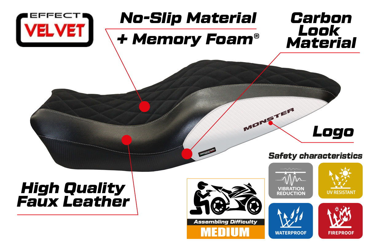 Seat cover compatible - Ducati Monster 821 / 1200 2014 - 2016 - mod Andorra Velvet Comfort System