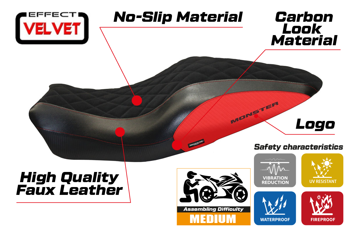 Seat cover compatible - Ducati Monster 821 / 1200 2014 - 2016 - mod Andorra Velvet