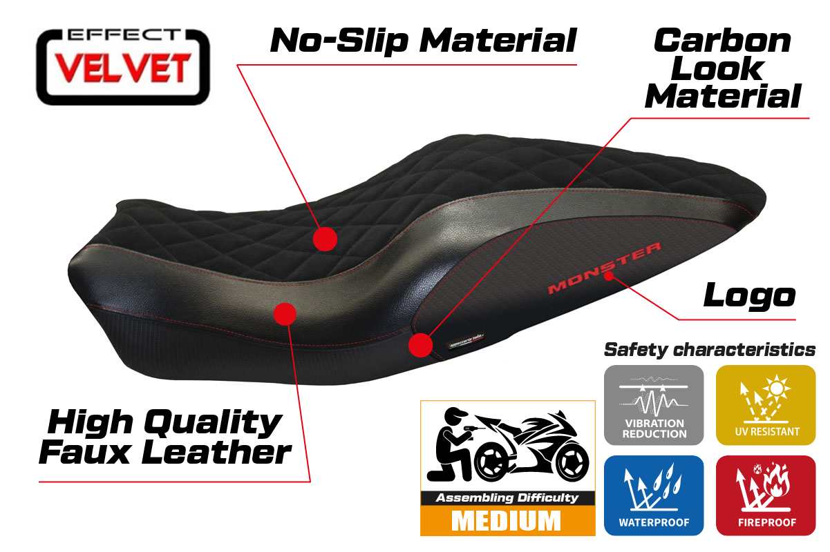 Seat cover compatible - Ducati Monster 821 / 1200 2014 - 2016 - mod Andorra Velvet