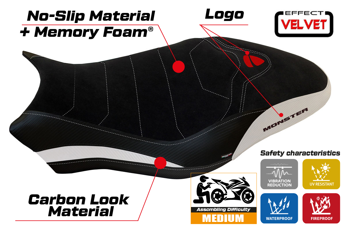 Seat cover compatible - Ducati Monster 821 / 1200 2017 - 2020 - mod Ovada 1 Velvet Comfort System