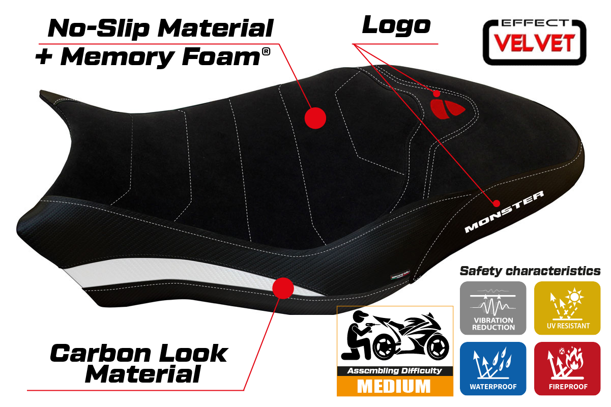 Seat cover compatible - Ducati Monster 821 / 1200 2017 - 2020 - mod Ovada 2 Velvet Comfort System