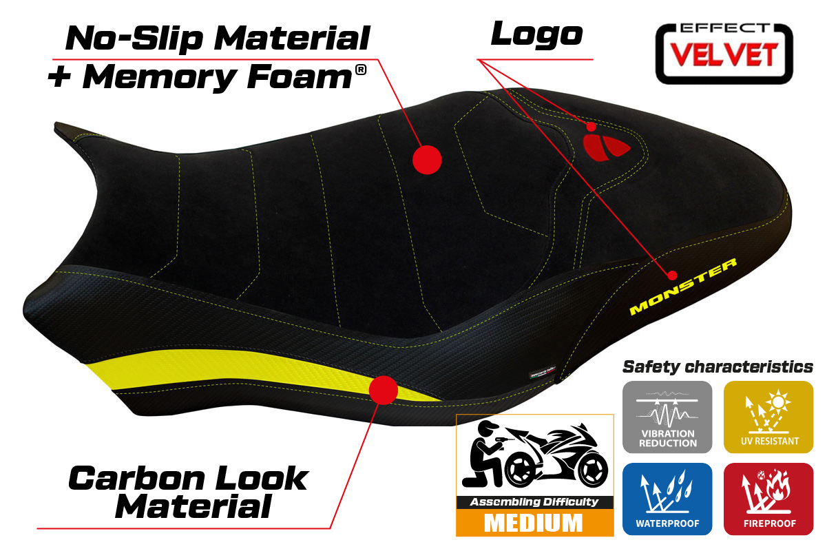 Seat cover compatible - Ducati Monster 821 / 1200 2017 - 2020 - mod Ovada 2 Velvet Comfort System