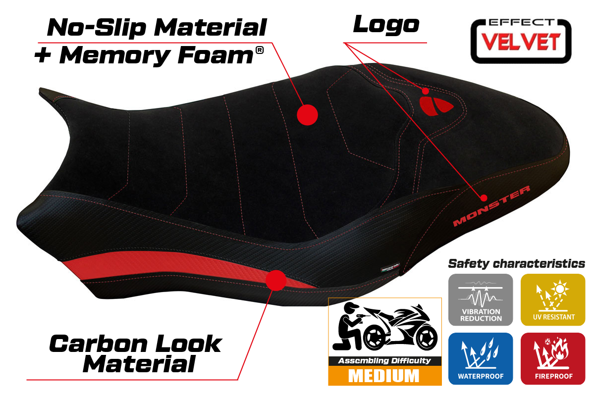 Seat cover compatible - Ducati Monster 821 / 1200 2017 - 2020 - mod Ovada 2 Velvet Comfort System