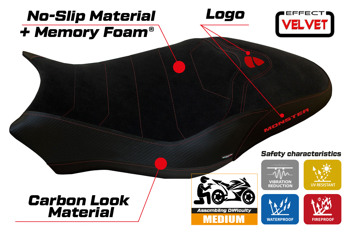 Seat cover compatible - Ducati Monster 821 / 1200 2017 - 2020 - mod Ovada 2 Velvet Comfort System
