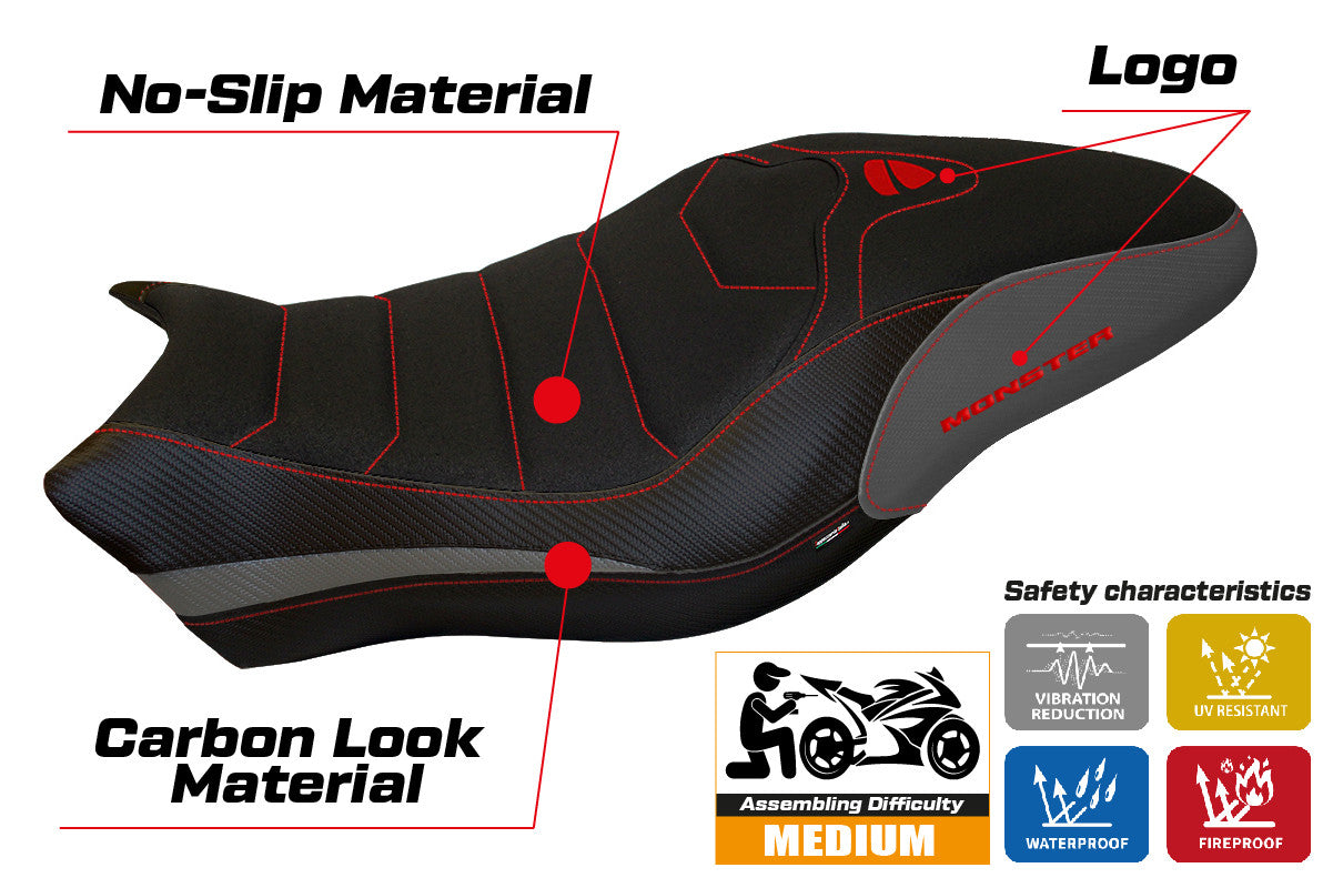 Seat cover compatible - Ducati Monster 821 / 1200 2017 - 2020 - mod Piombino 1 Ultragrip