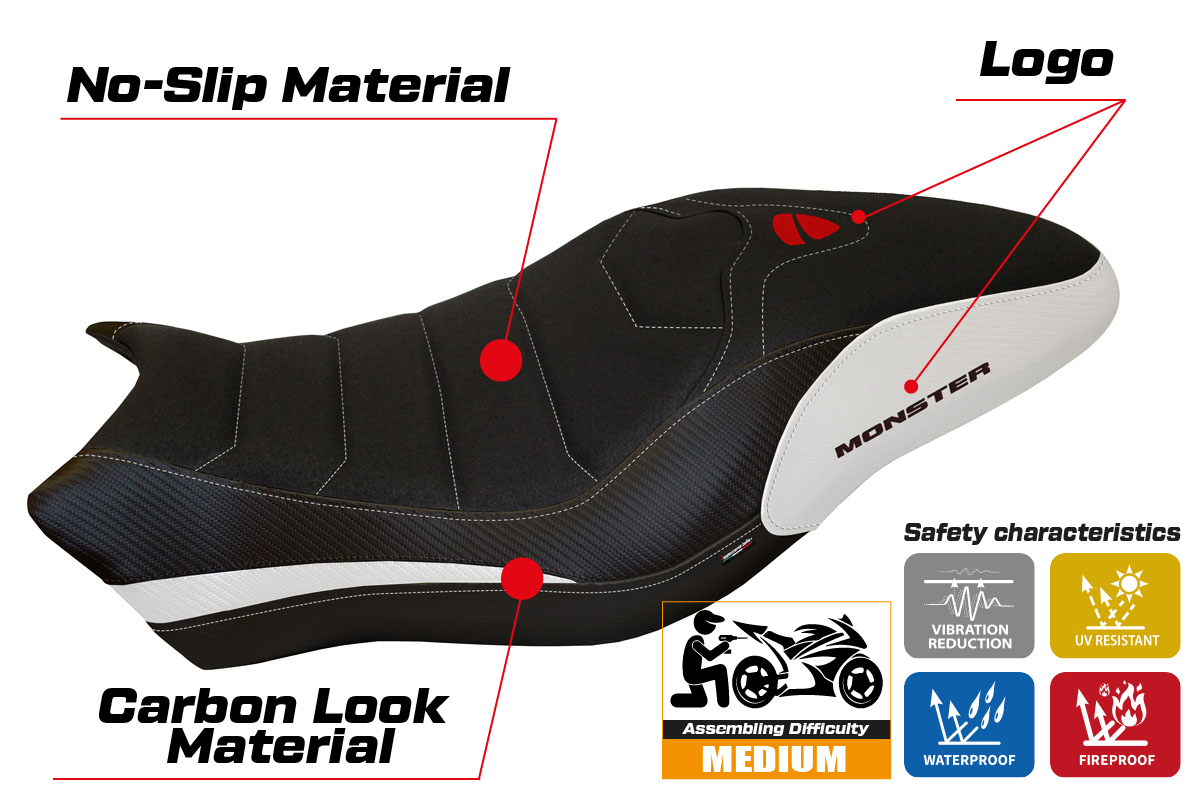Seat cover compatible - Ducati Monster 821 / 1200 2017 - 2020 - mod Piombino 1 Ultragrip