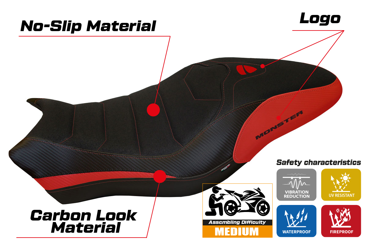 Seat cover compatible - Ducati Monster 821 / 1200 2017 - 2020 - mod Piombino 1 Ultragrip