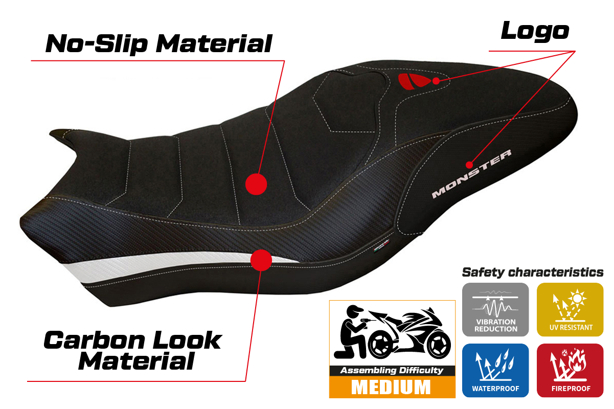 Seat cover compatible - Ducati Monster 821 / 1200 2017 - 2020 - mod Piombino 2 Ultragrip