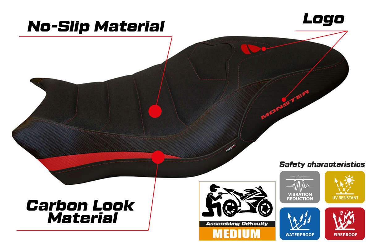 Seat cover compatible - Ducati Monster 821 / 1200 2017 - 2020 - mod Piombino 2 Ultragrip