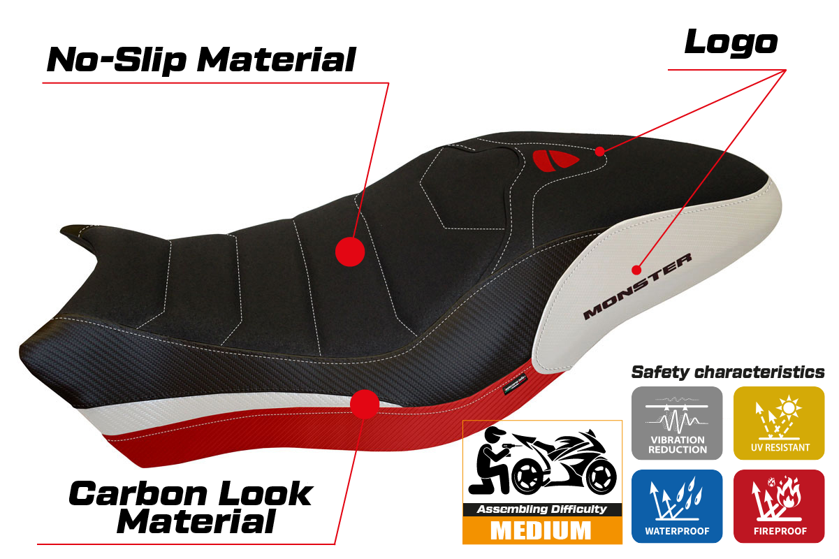 Seat cover compatible - Ducati Monster 821 / 1200 2017 - 2020 - mod Piombino Special Color Ultragrip