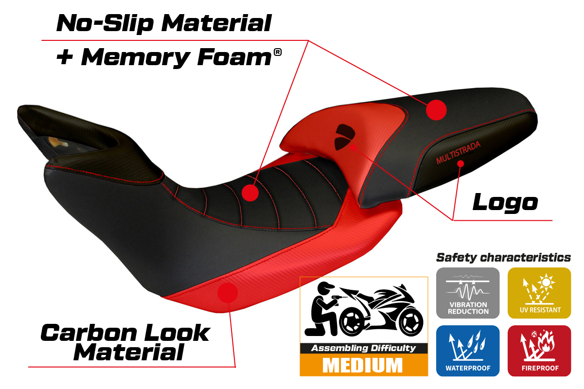 Seat cover compatible - Ducati Multistrada 1200 2010 - 2011 - mod Noto 3 Comfort System