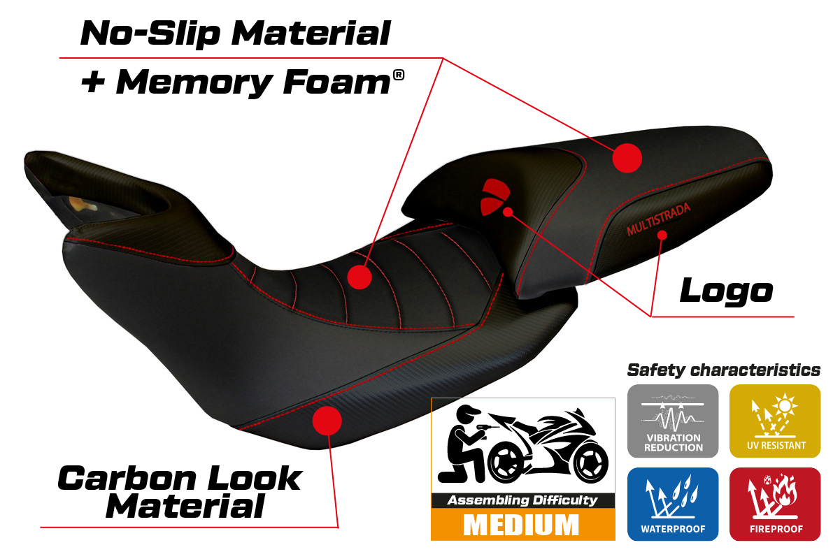 Seat cover compatible - Ducati Multistrada 1200 2012 - 2014 - mod Noto Comfort System