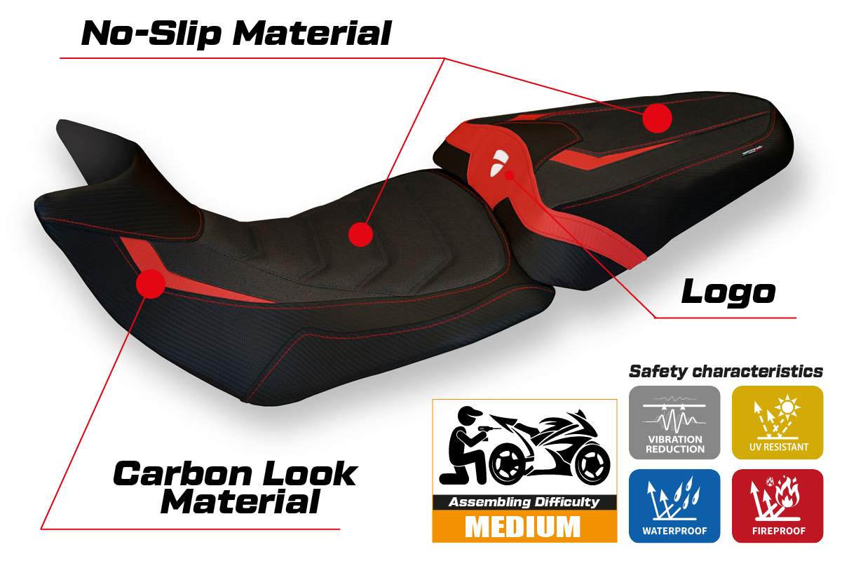 Seat cover compatible - Ducati Multistrada 1200 / 1260 2015 - 2020 - mod Bobbio 2 Ultragrip