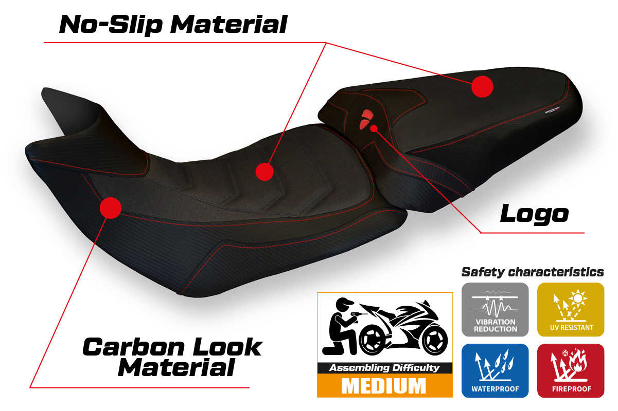 Seat cover compatible - Ducati Multistrada 1200 / 1260 2015 - 2020 - mod Bobbio 2 Ultragrip