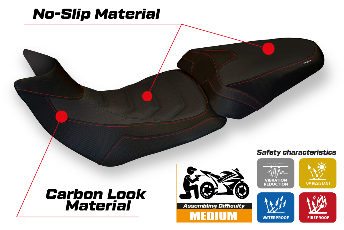 Seat cover compatible - Ducati Multistrada 1200 / 1260 2015 - 2020 - mod Bobbio 2 Ultragrip