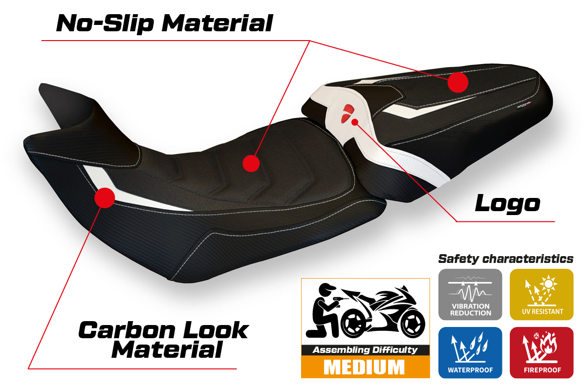 Seat cover compatible - Ducati Multistrada 1200 / 1260 2015 - 2020 - mod Bobbio 2 Ultragrip